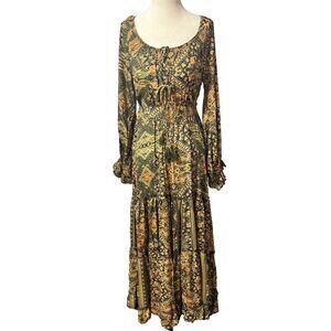 Karma Highway Peasant Maxi Dress Small  Multicolor Paisley Bohemian Style